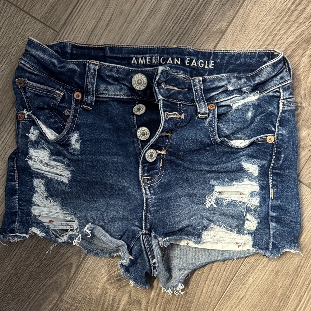 American Eagle Outfitters Dark Blue Ripped Jean Shorts